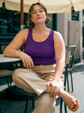 Purple Cotton Ribbed Tank Tops for Women Scoop Neck Slim Fit