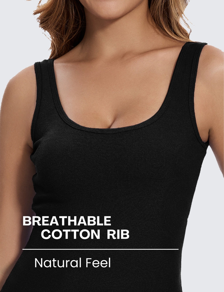 Black Cotton Ribbed Tank Tops for Women Scoop Neck Slim Fit