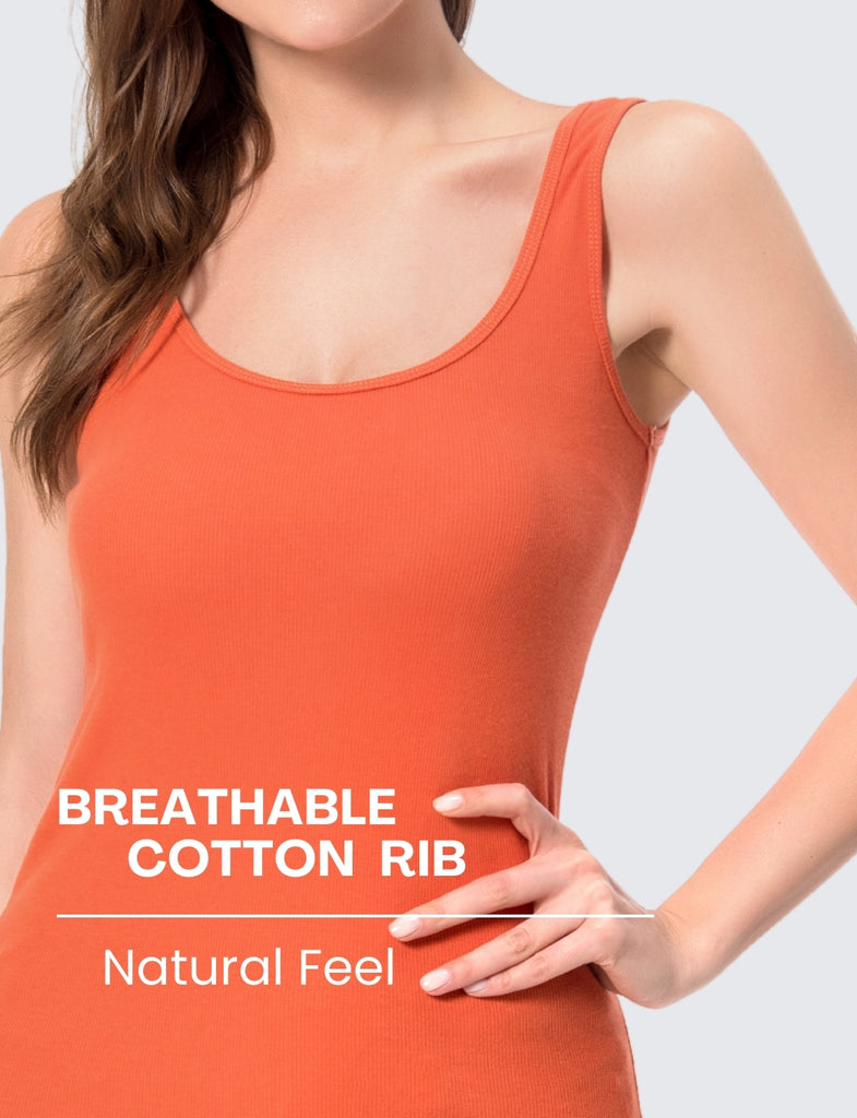 Orange Cotton Ribbed Tank Tops for Women Scoop Neck Slim Fit