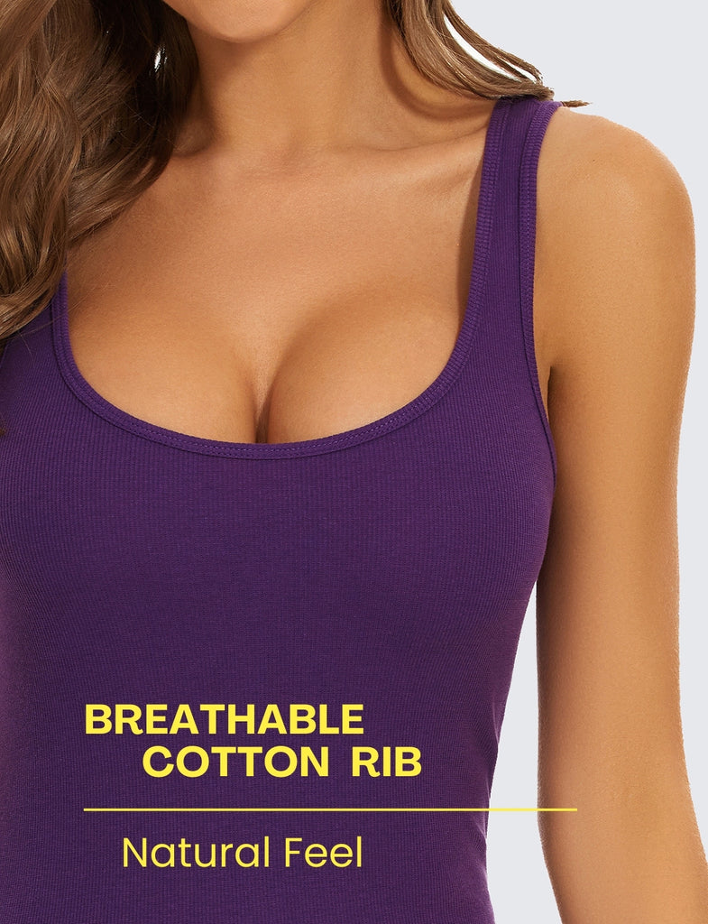 Purple Cotton Ribbed Tank Tops for Women Scoop Neck Slim Fit