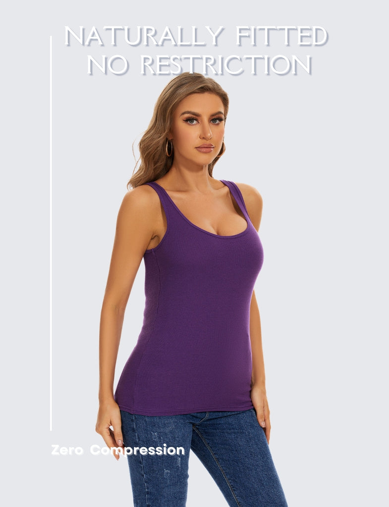 Purple Cotton Ribbed Tank Tops for Women Scoop Neck Slim Fit