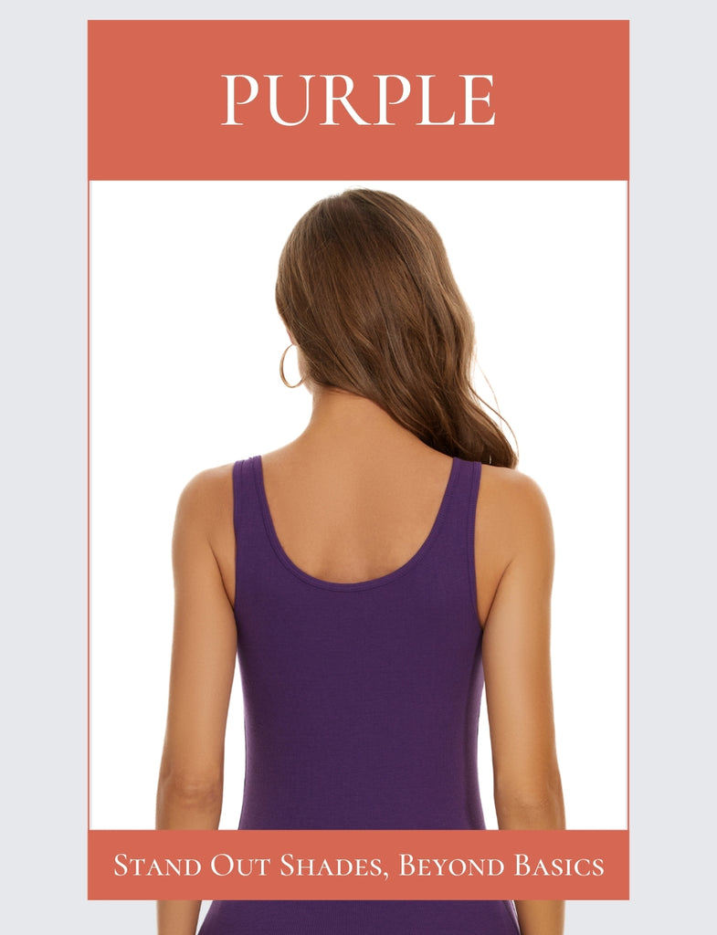 Purple Cotton Ribbed Tank Tops for Women Scoop Neck Slim Fit