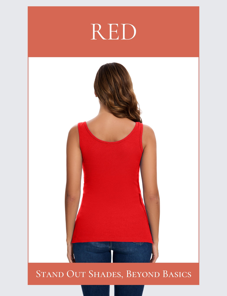 Red Cotton Ribbed Tank Tops for Women Scoop Neck Slim Fit