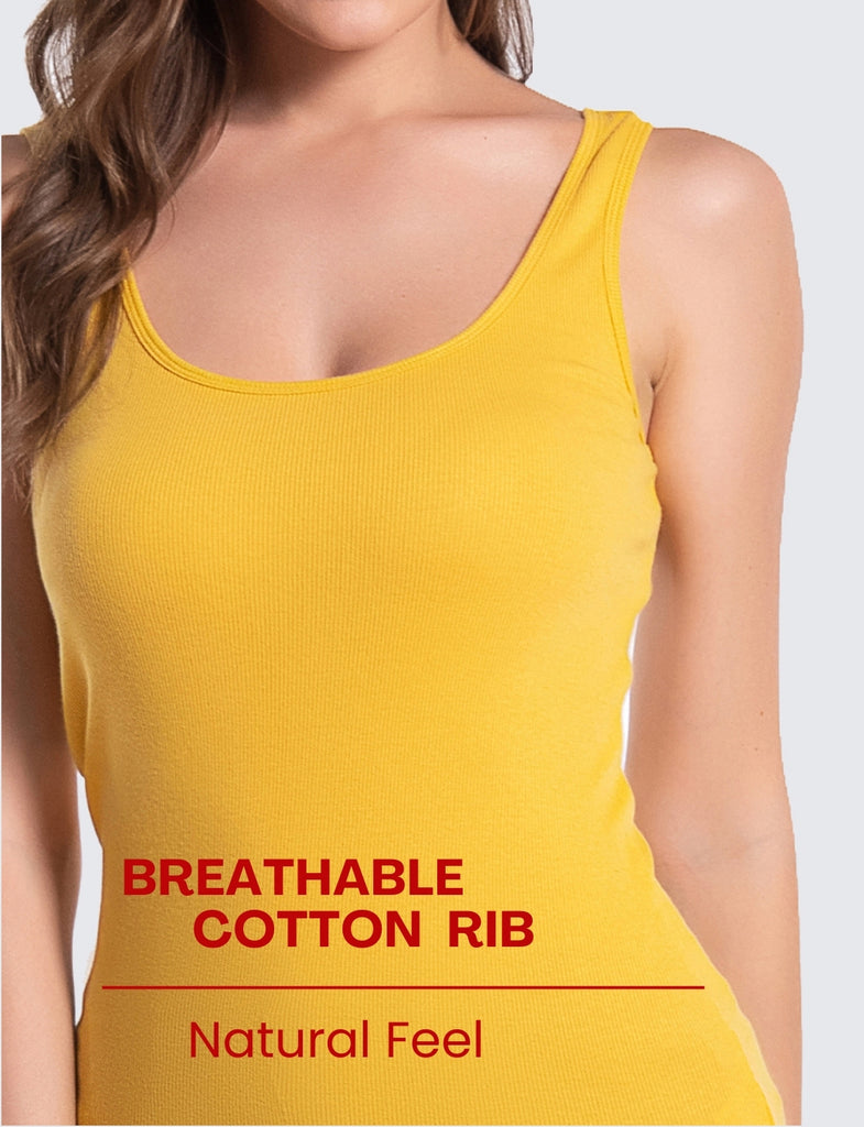 Yellow Cotton Ribbed Tank Tops for Women Scoop Neck Slim Fit