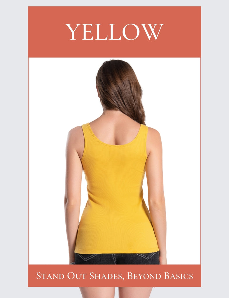 Yellow Cotton Ribbed Tank Tops for Women Scoop Neck Slim Fit