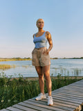 Light Blue Cotton Ribbed Tank Tops for Women Scoop Neck Slim Fit