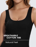 Black Cotton Ribbed Tank Tops for Women Scoop Neck Slim Fit