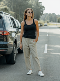 Black Cotton Ribbed Tank Tops for Women Scoop Neck Slim Fit