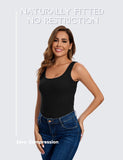 Black Cotton Ribbed Tank Tops for Women Scoop Neck Slim Fit