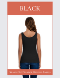Black Cotton Ribbed Tank Tops for Women Scoop Neck Slim Fit