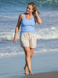 Light Blue Cotton Ribbed Tank Tops for Women Scoop Neck Slim Fit