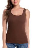 Brown Cotton Ribbed Tank Tops for Women Scoop Neck Slim Fit