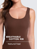 Brown Cotton Ribbed Tank Tops for Women Scoop Neck Slim Fit