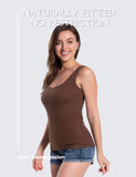 Brown Cotton Ribbed Tank Tops for Women Scoop Neck Slim Fit