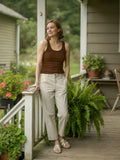 Brown Cotton Ribbed Tank Tops for Women Scoop Neck Slim Fit