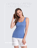Light Blue Cotton Ribbed Tank Tops for Women Scoop Neck Slim Fit