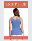 Light Blue Cotton Ribbed Tank Tops for Women Scoop Neck Slim Fit