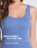 Light Blue Cotton Ribbed Tank Tops for Women Scoop Neck Slim Fit