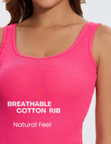 Hot Pink Cotton Ribbed Tank Tops for Women Scoop Neck Slim Fit
