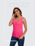 Hot Pink Cotton Ribbed Tank Tops for Women Scoop Neck Slim Fit