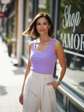 Lavender Cotton Ribbed Tank Tops for Women Scoop Neck Slim Fit Light Purple
