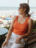 Orange Cotton Ribbed Tank Tops for Women Scoop Neck Slim Fit