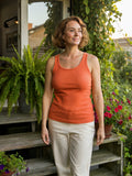 Orange Cotton Ribbed Tank Tops for Women Scoop Neck Slim Fit
