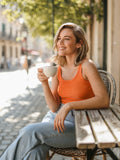 Orange Cotton Ribbed Tank Tops for Women Scoop Neck Slim Fit