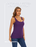 Purple Cotton Ribbed Tank Tops for Women Scoop Neck Slim Fit