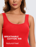 Red Cotton Ribbed Tank Tops for Women Scoop Neck Slim Fit