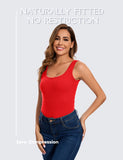 Red Cotton Ribbed Tank Tops for Women Scoop Neck Slim Fit