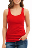 Red Cotton Ribbed Tank Tops for Women Scoop Neck Slim Fit