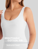 White Cotton Ribbed Tank Tops for Women Scoop Neck Slim Fit