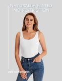 White Cotton Ribbed Tank Tops for Women Scoop Neck Slim Fit