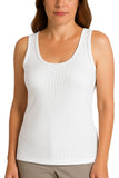 White Cotton Ribbed Tank Tops for Women Scoop Neck Slim Fit