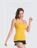 Yellow Cotton Ribbed Tank Tops for Women Scoop Neck Slim Fit
