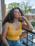 Yellow Cotton Ribbed Tank Tops for Women Slim Fit Scoop Neck