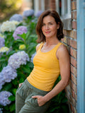 Yellow Cotton Ribbed Tank Tops for Women Scoop Neck Slim Fit