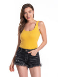 Yellow Cotton Ribbed Tank Tops for Women Slim Fit Scoop Neck