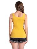 Yellow Cotton Ribbed Tank Tops for Women Slim Fit Scoop Neck
